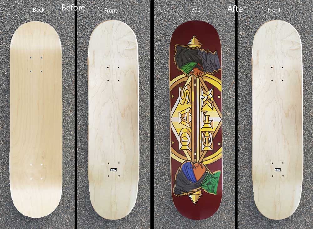 Skateboard art Das EFX-Dray-Krazy Drayz-Andere Weston. Digital drawing printed on skateboard. (skateboard 21x80cm) @ Gebroeders de Nobel Leiden